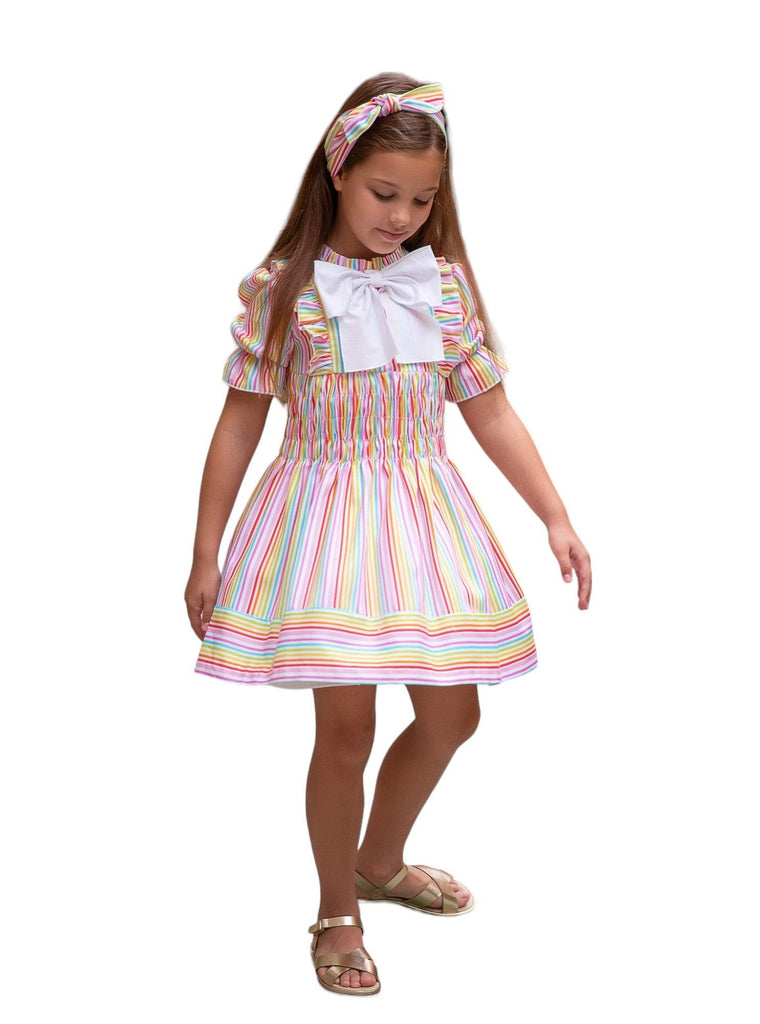 Rochy SS24 - Girls Multi Coloured Stripe Dress - Mariposa Children's Boutique
