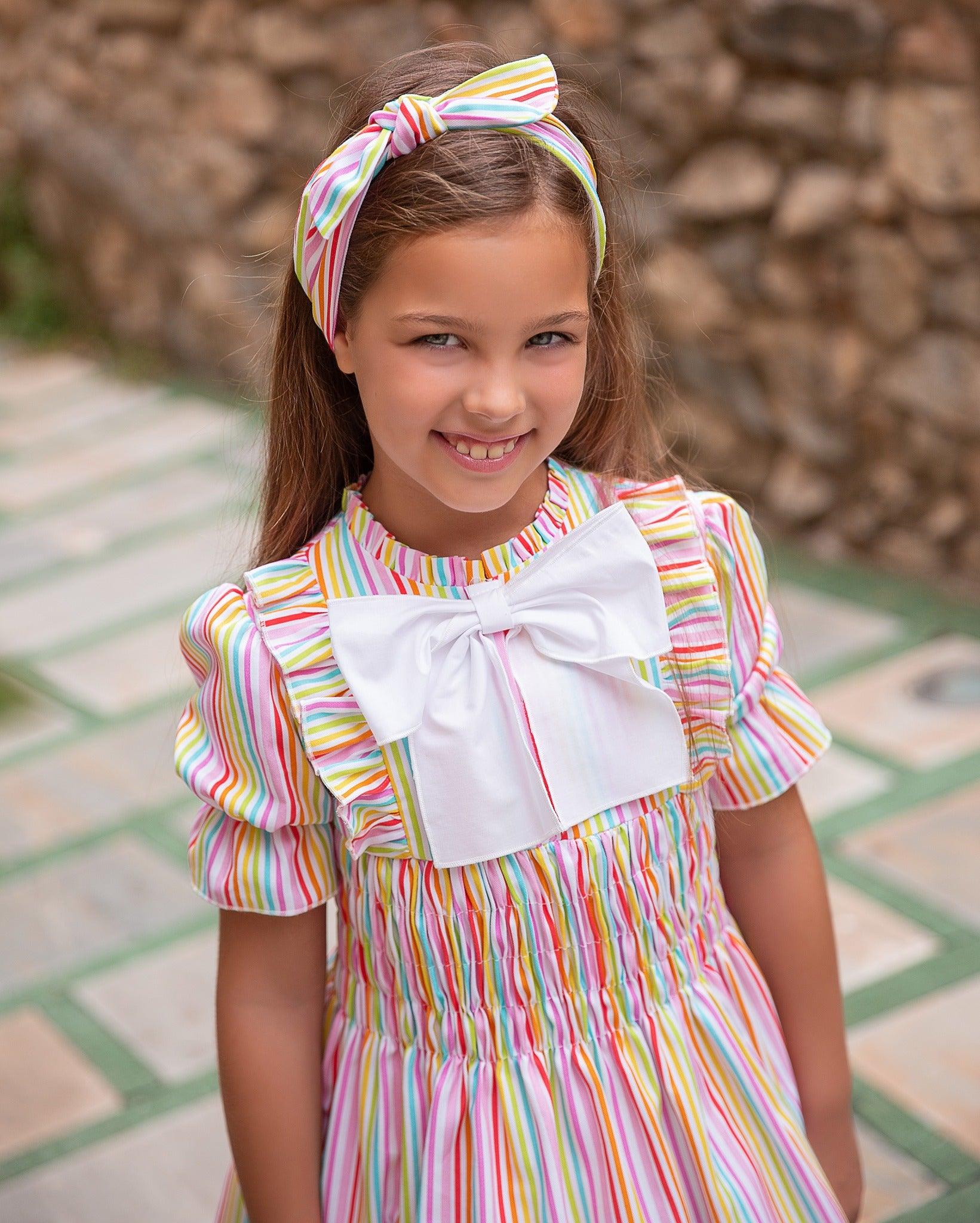 Rochy SS24 - Girls Multi Coloured Stripe Dress - Mariposa Children's Boutique