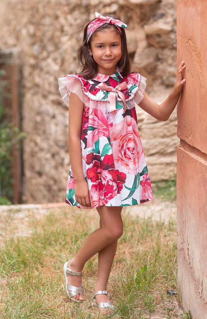 Rochy SS24 - Girls Pink Floral Print Dress - Mariposa Children's Boutique