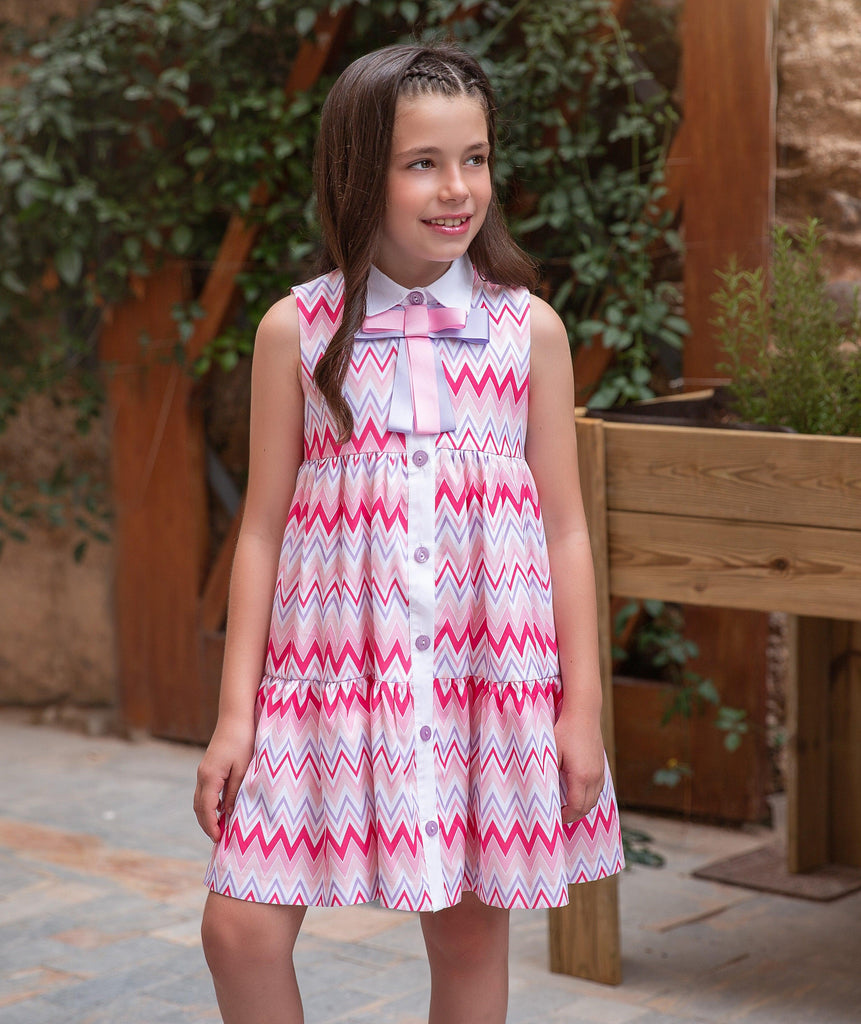 Rochy SS24 - Girls Zig Zag White, Lilac and Pink Dress - Mariposa Children's Boutique