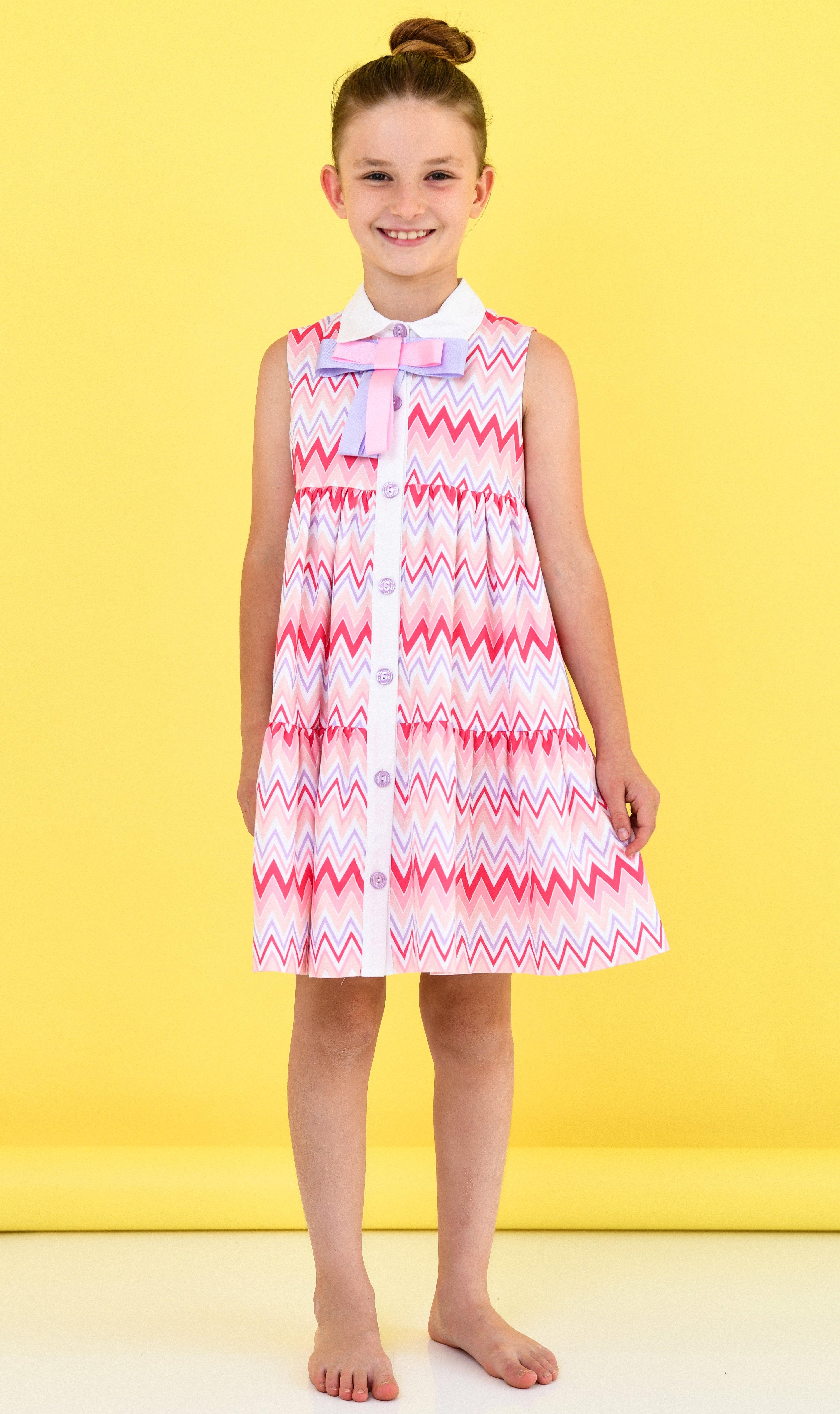 Rochy SS24 - Girls Zig Zag White, Lilac and Pink Dress - Mariposa Children's Boutique