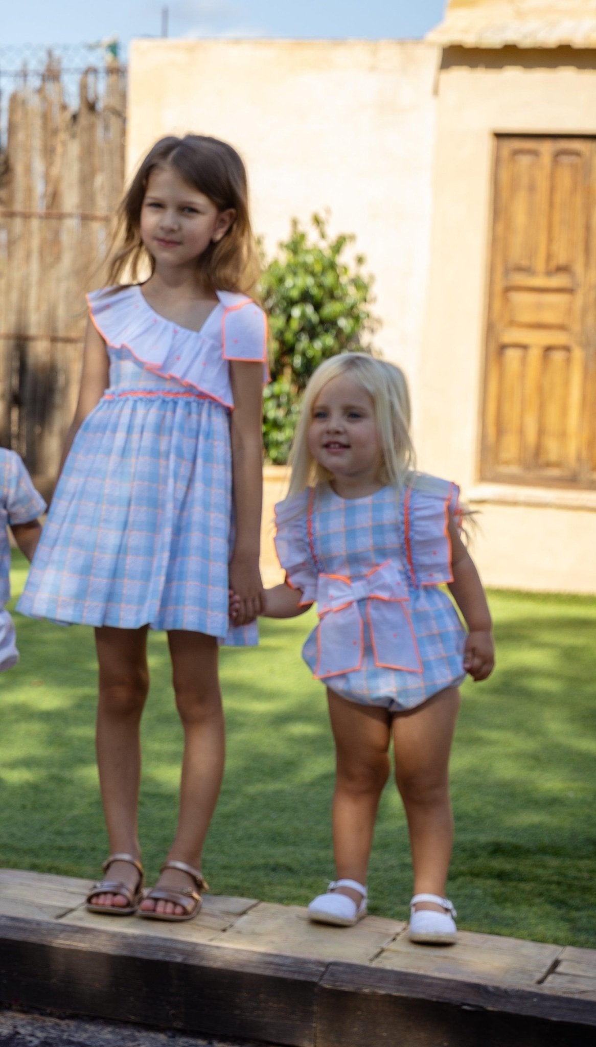 Rochy SS25 - Girls Fluor Baby Blue & Neon Orange Summer Dress - Mariposa Children's Boutique