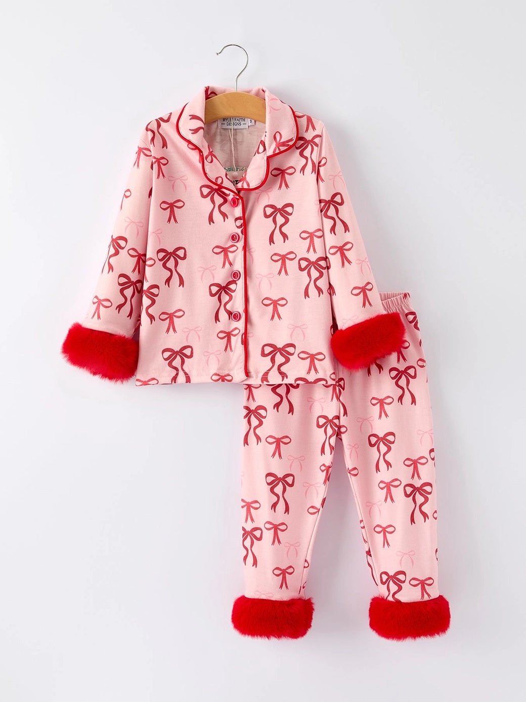 Rylee Faith AW25 - Girls Pink Bow Christmas Pyjamas