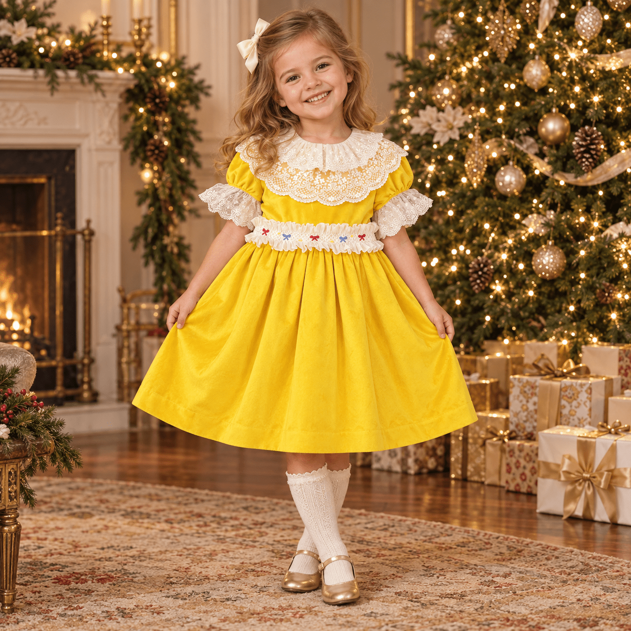 Girls Sal & Pimenta Golden Smocked Dress
