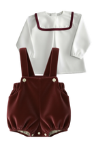 Be Chic baby boys burgundy velvet romper with ivory shirt luxury Portuguese baby outfit AW26