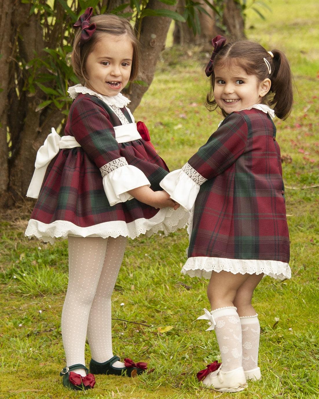 Sonata AW24 PRE-ORDER - Burgundy Collection Girls Check A-Line Dress - Mariposa Children's Boutique