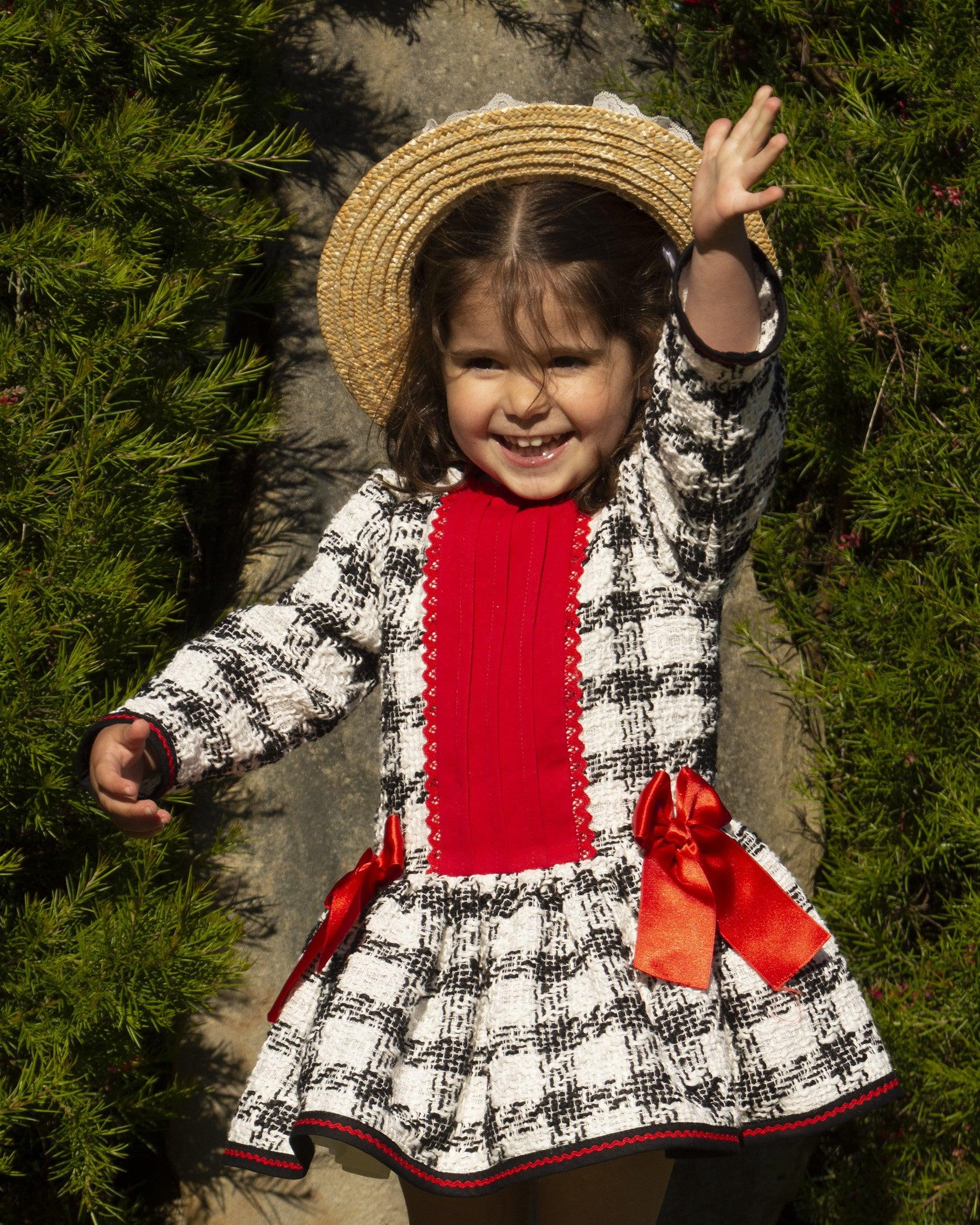 Sonata AW24 PRE-ORDER - Chanel Cream, Black and Red Collection Girl's Dropwaist Dress - Mariposa Children's Boutique