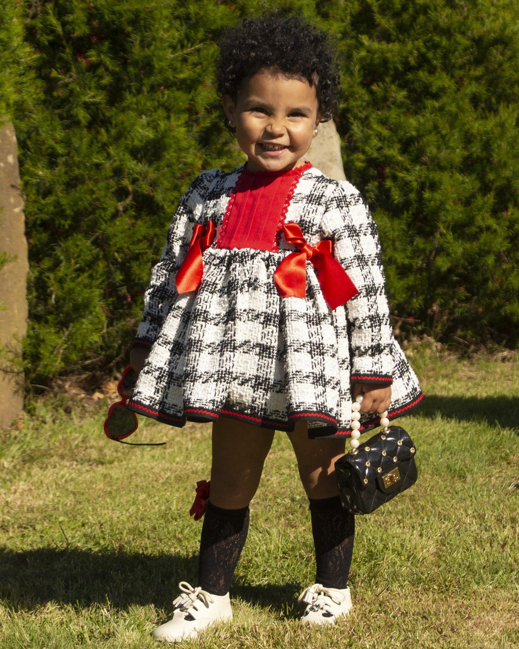 Sonata AW24 PRE-ORDER - Chanel Cream, Black and Red Collection Girl's Puffball Dress - Mariposa Children's Boutique