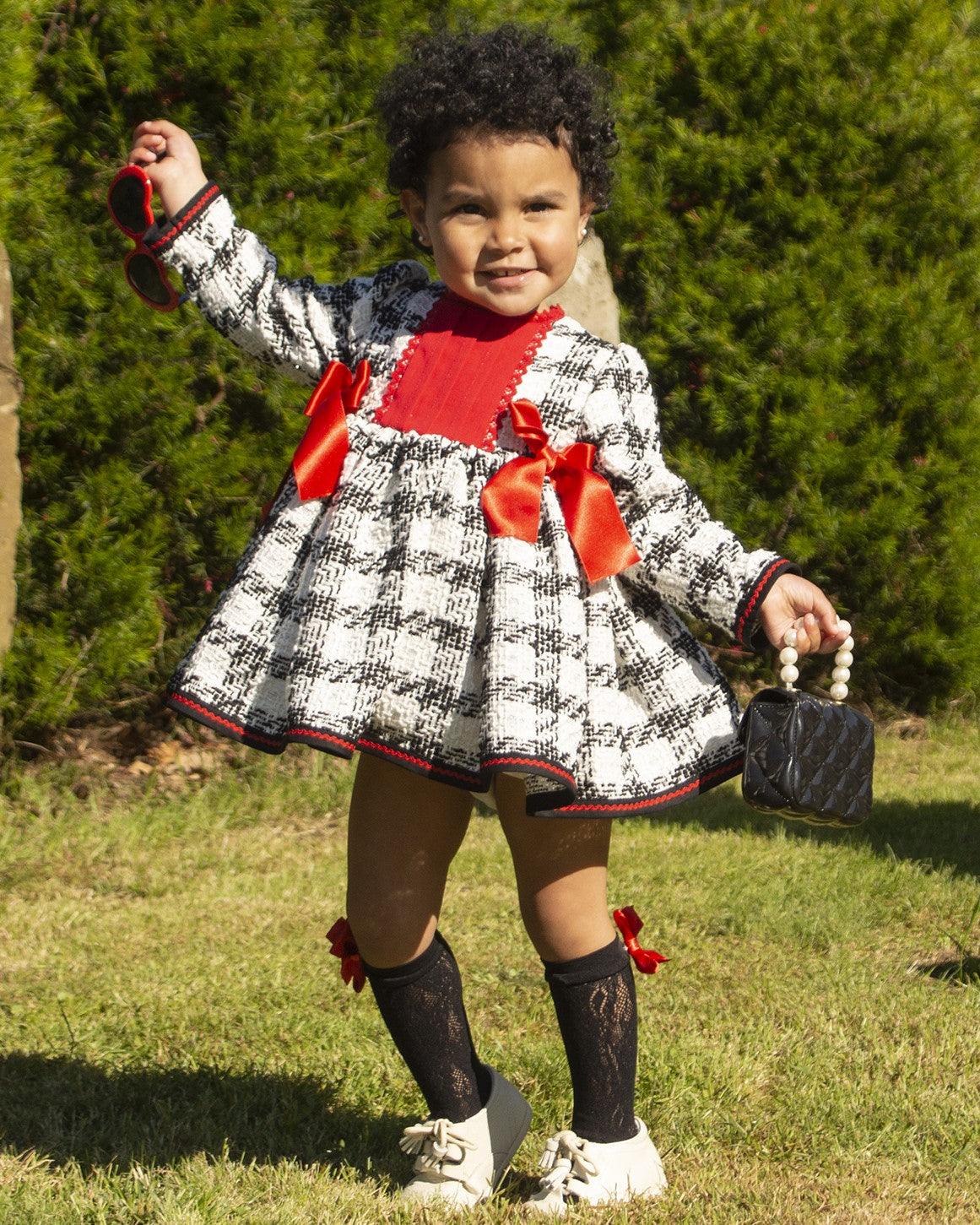 Sonata AW24 PRE-ORDER - Chanel Cream, Black and Red Collection Girl's Puffball Dress - Mariposa Children's Boutique