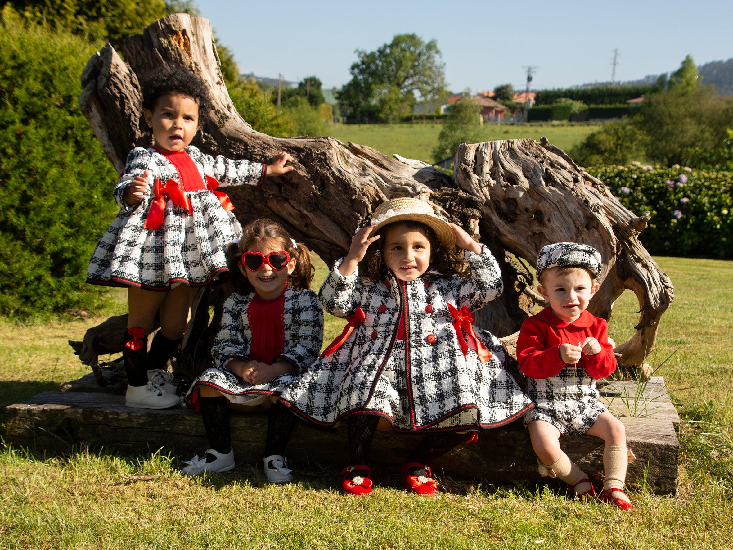 Sonata AW24 PRE-ORDER - Chanel Cream, Black and Red Collection Girl's Puffball Dress - Mariposa Children's Boutique