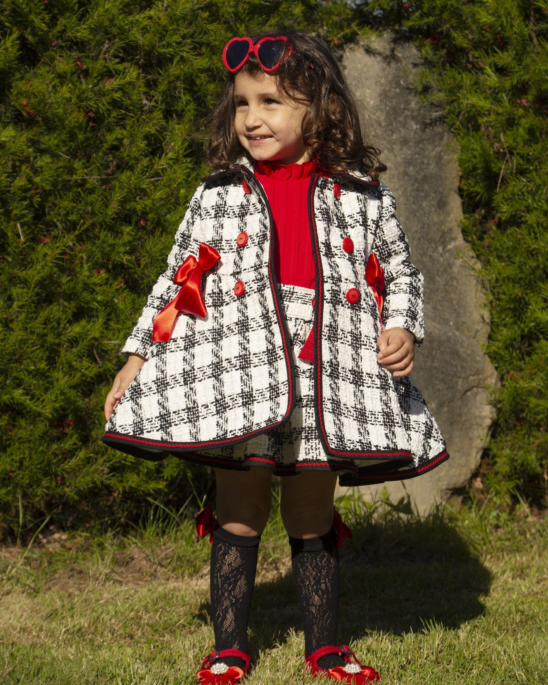 Sonata AW24 PRE-ORDER - Chanel Cream, Black and Red Collection Girls Coat - Mariposa Children's Boutique