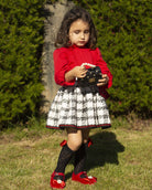 Sonata AW24 PRE-ORDER - Chanel Cream, Black & Red Collection Girls Skirt & Blouse Set - Mariposa Children's Boutique