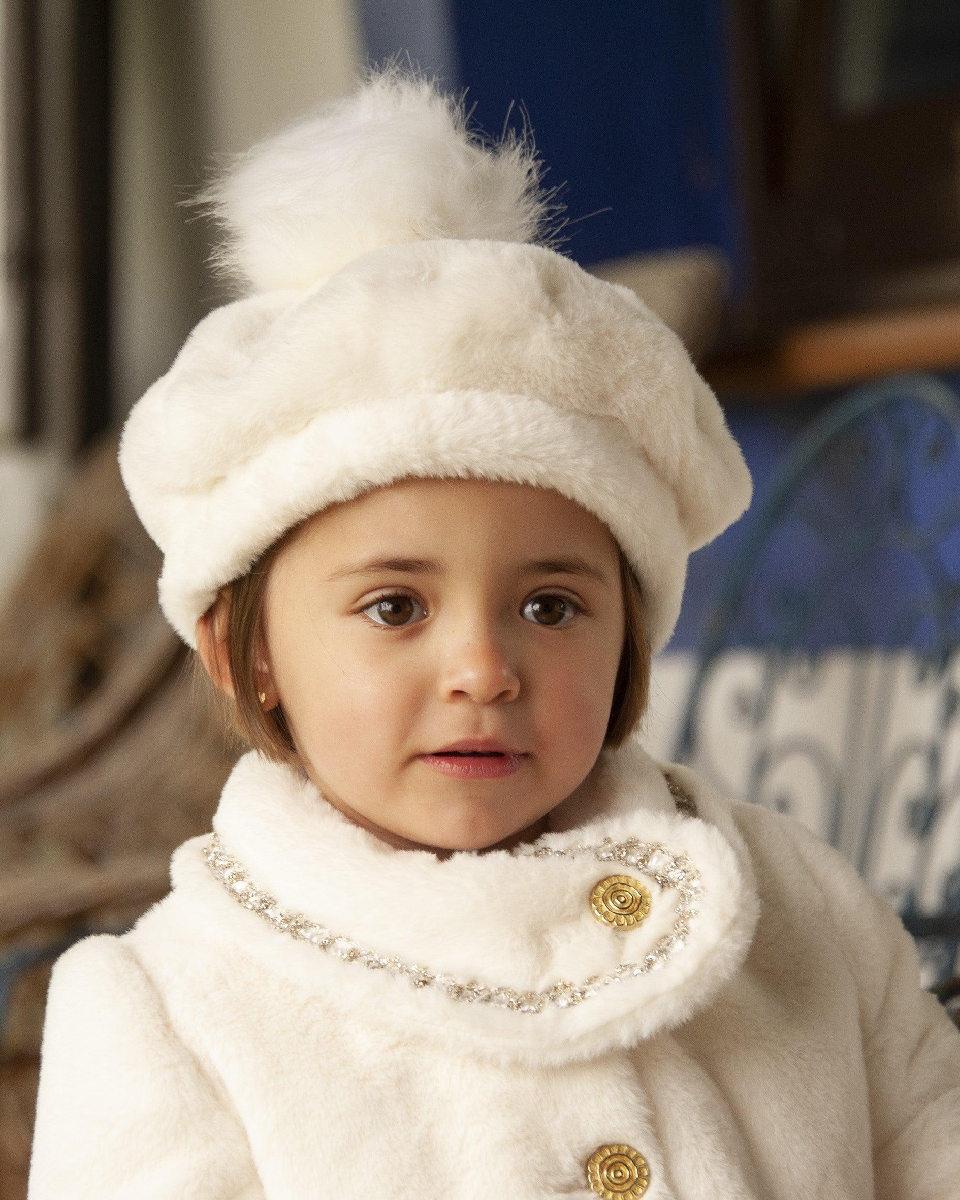 Sonata AW24 PRE-ORDER - Girls Cream Fur Coat & Hat - Mariposa Children's Boutique