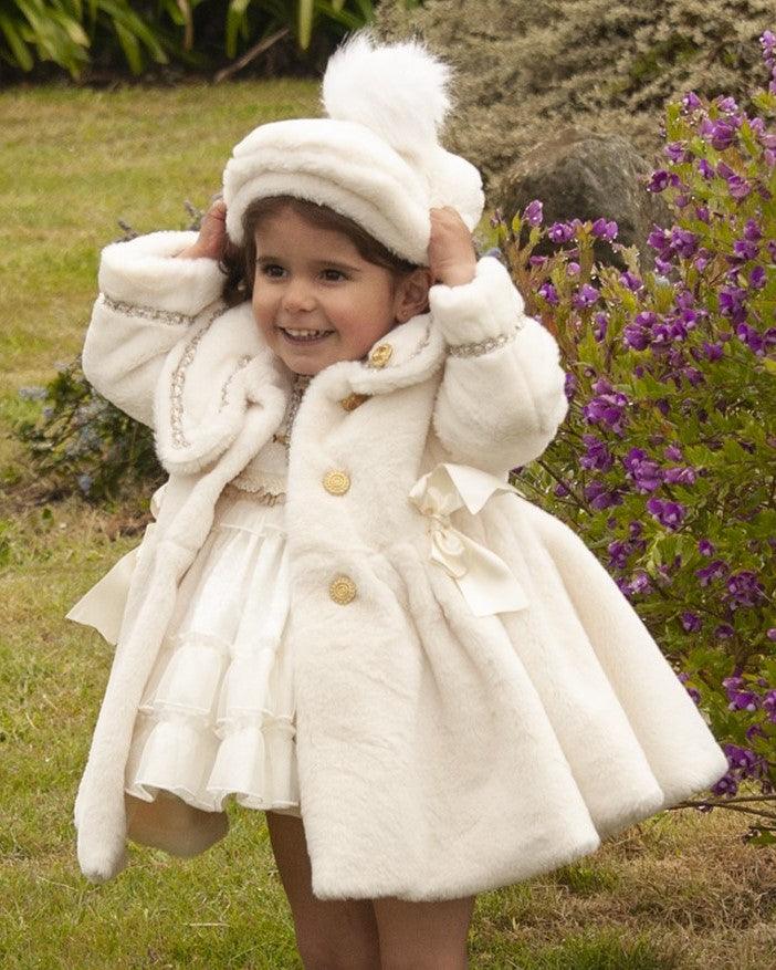 Sonata AW24 PRE-ORDER - Girls Cream Fur Coat & Hat - Mariposa Children's Boutique