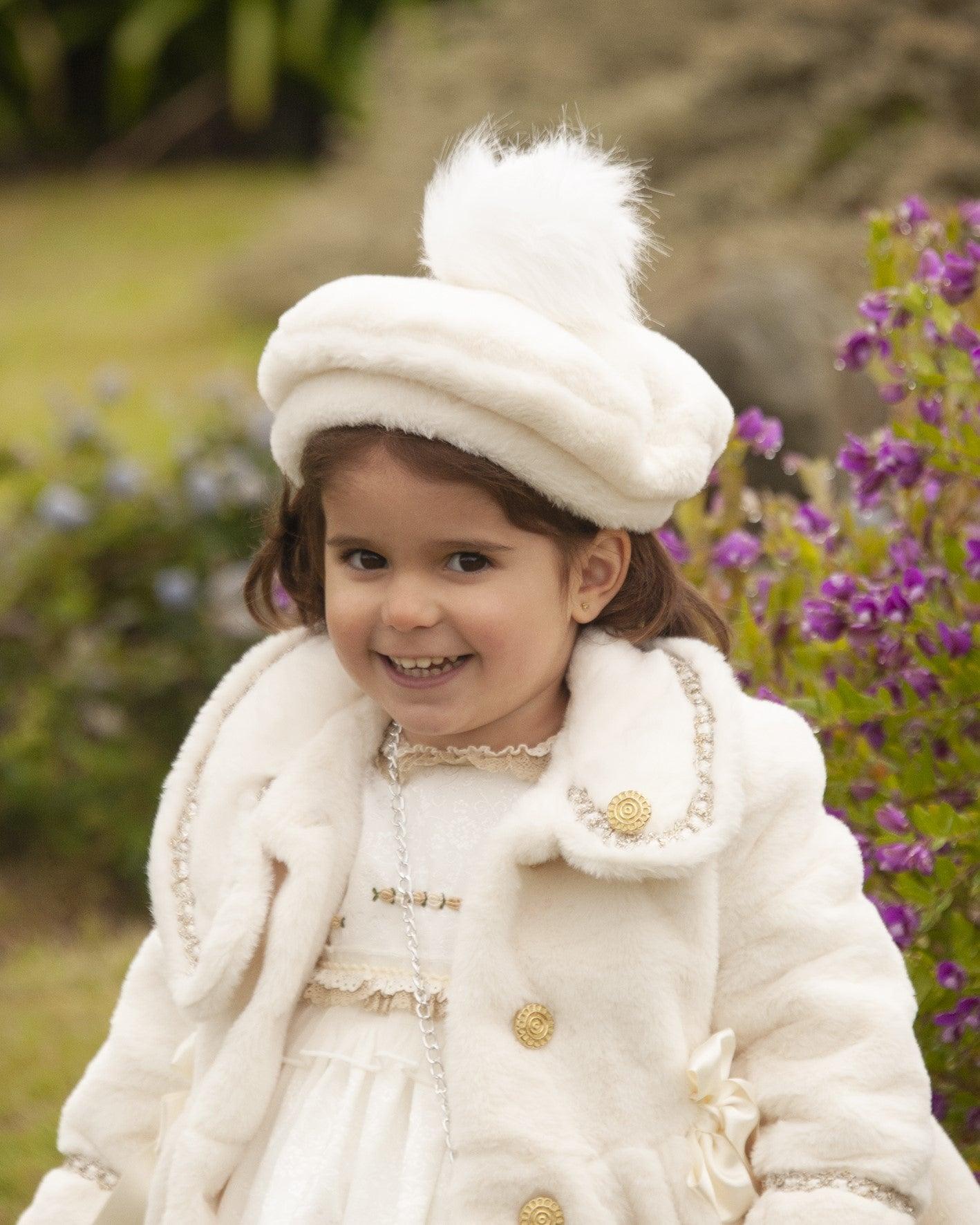 Sonata AW24 PRE-ORDER - Girls Cream Fur Coat & Hat - Mariposa Children's Boutique