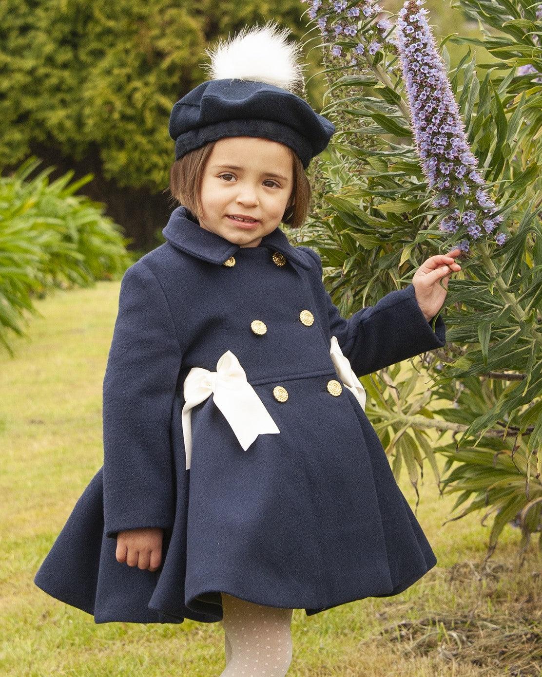 Sonata AW24 PRE-ORDER - Navy Collection Girls Coat & Matching Pom Pom Beret - Mariposa Children's Boutique