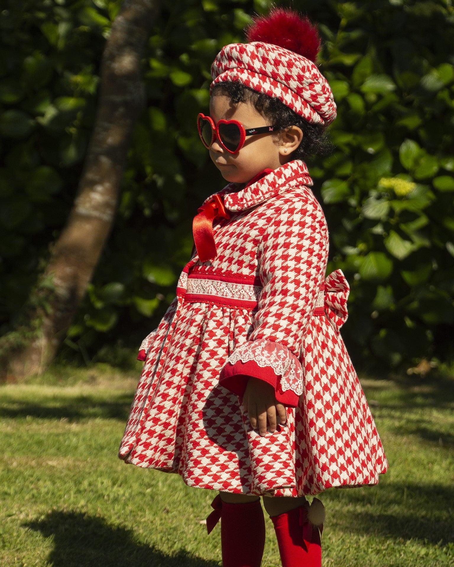 Sonata AW24 PRE-ORDER - Red Check Collection Girls Coat & Hat - Mariposa Children's Boutique