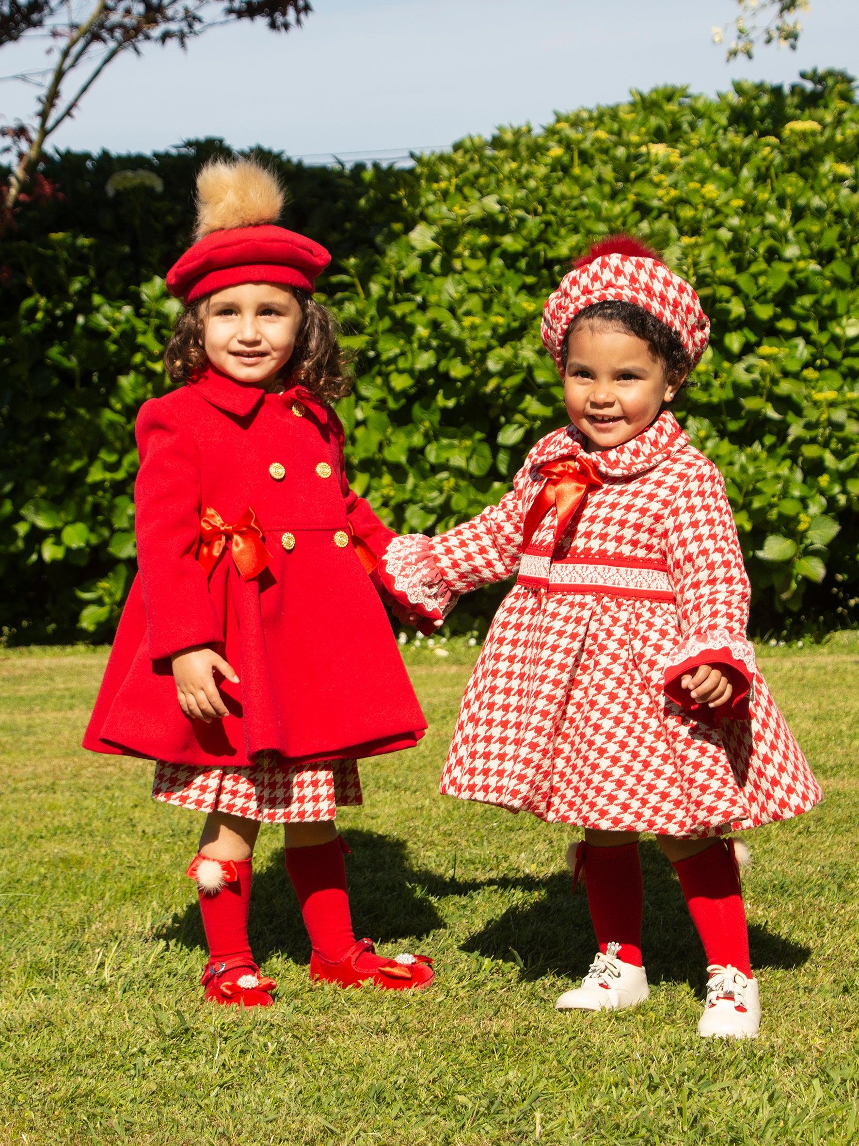 Sonata AW24 PRE-ORDER - Red Check Collection Girls Coat & Hat - Mariposa Children's Boutique