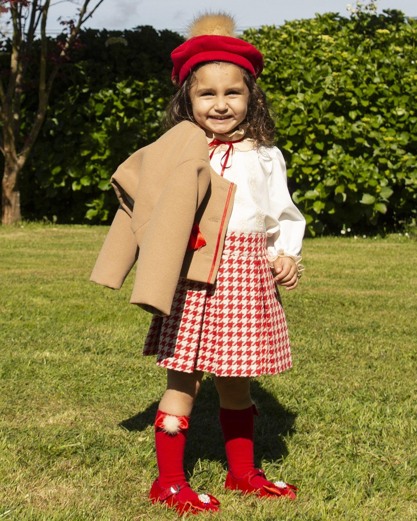 Sonata AW24 PRE-ORDER - Red Check Collection Girls Skirt, Blouse & Jacket Set - Mariposa Children's Boutique