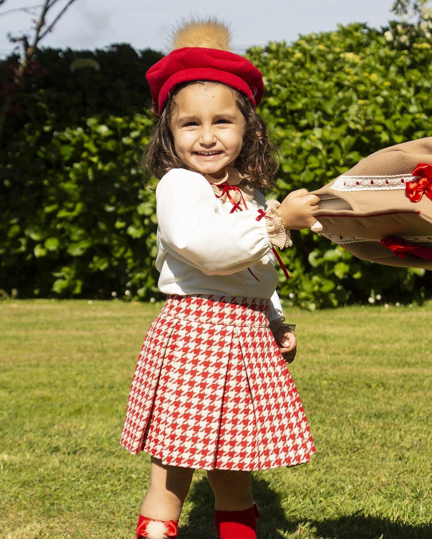 Sonata AW24 PRE-ORDER - Red Check Collection Girls Skirt, Blouse & Jacket Set - Mariposa Children's Boutique