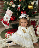 Sonata AW25 - Girls Cream and Gold Christmas Dress & Headpiece