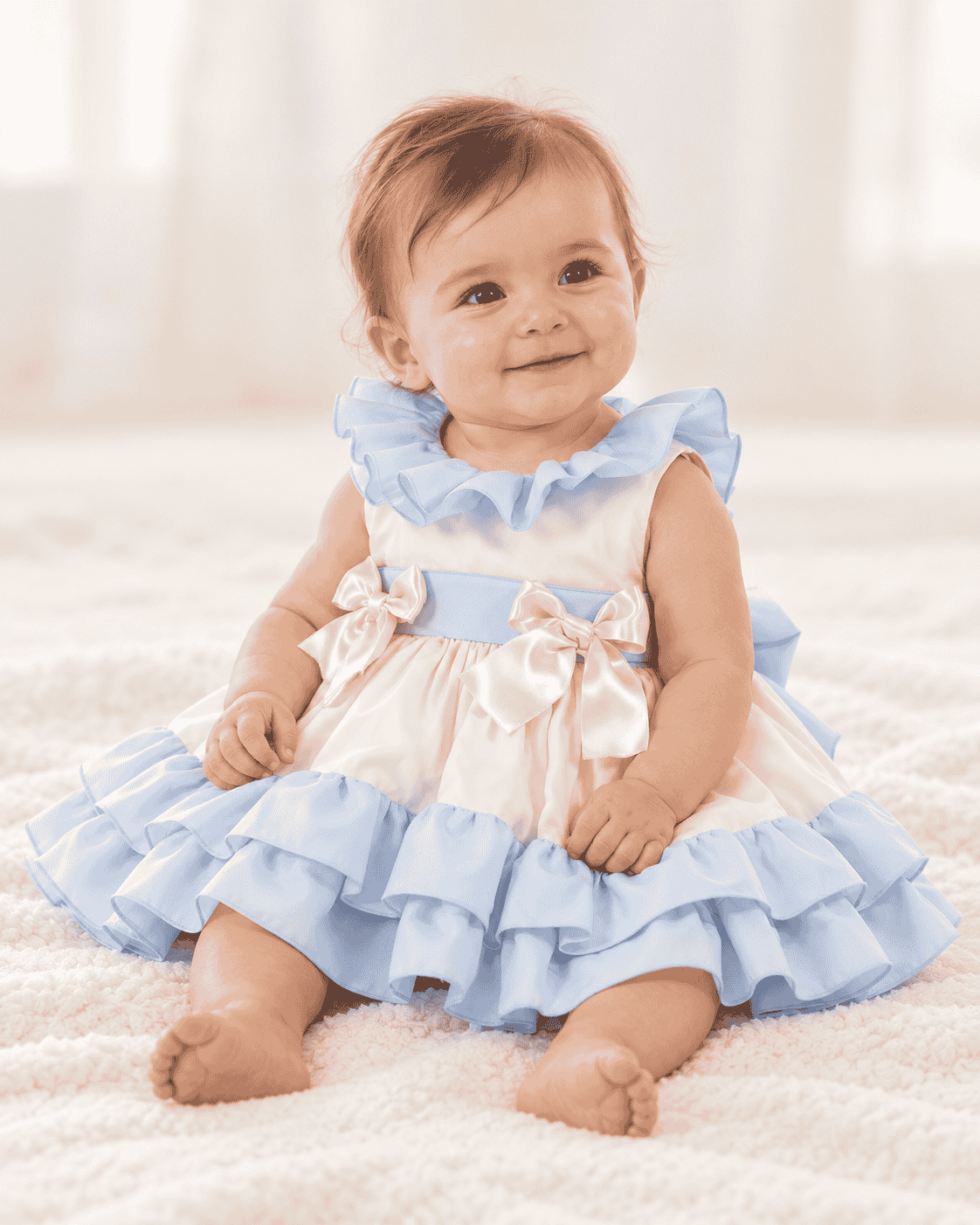 Sonata Baby Girl's Blue & Pink Bow Dress | Clearance Sale