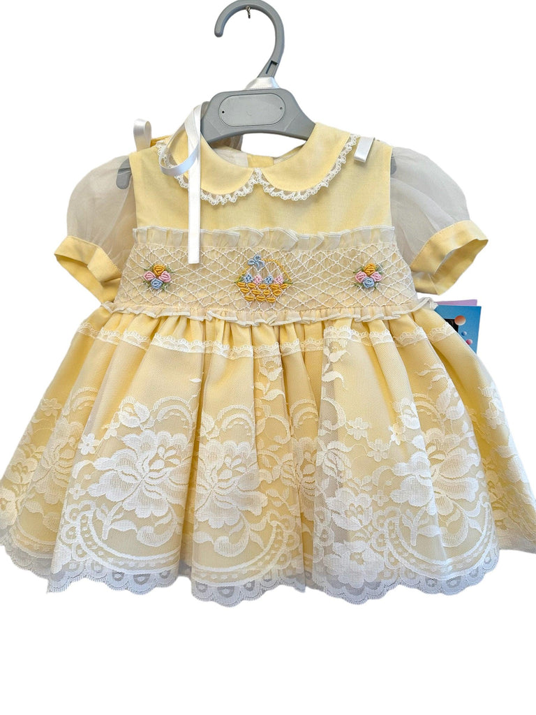 Sonata - Baby Girls Yellow & Cream Smocked Dress Age 12m - Mariposa Children's Boutique