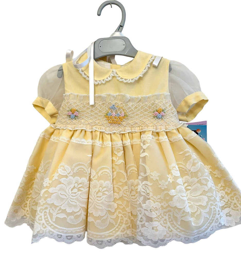 Sonata - Baby Girls Yellow & Cream Smocked Dress Age 12m - Mariposa Children's Boutique