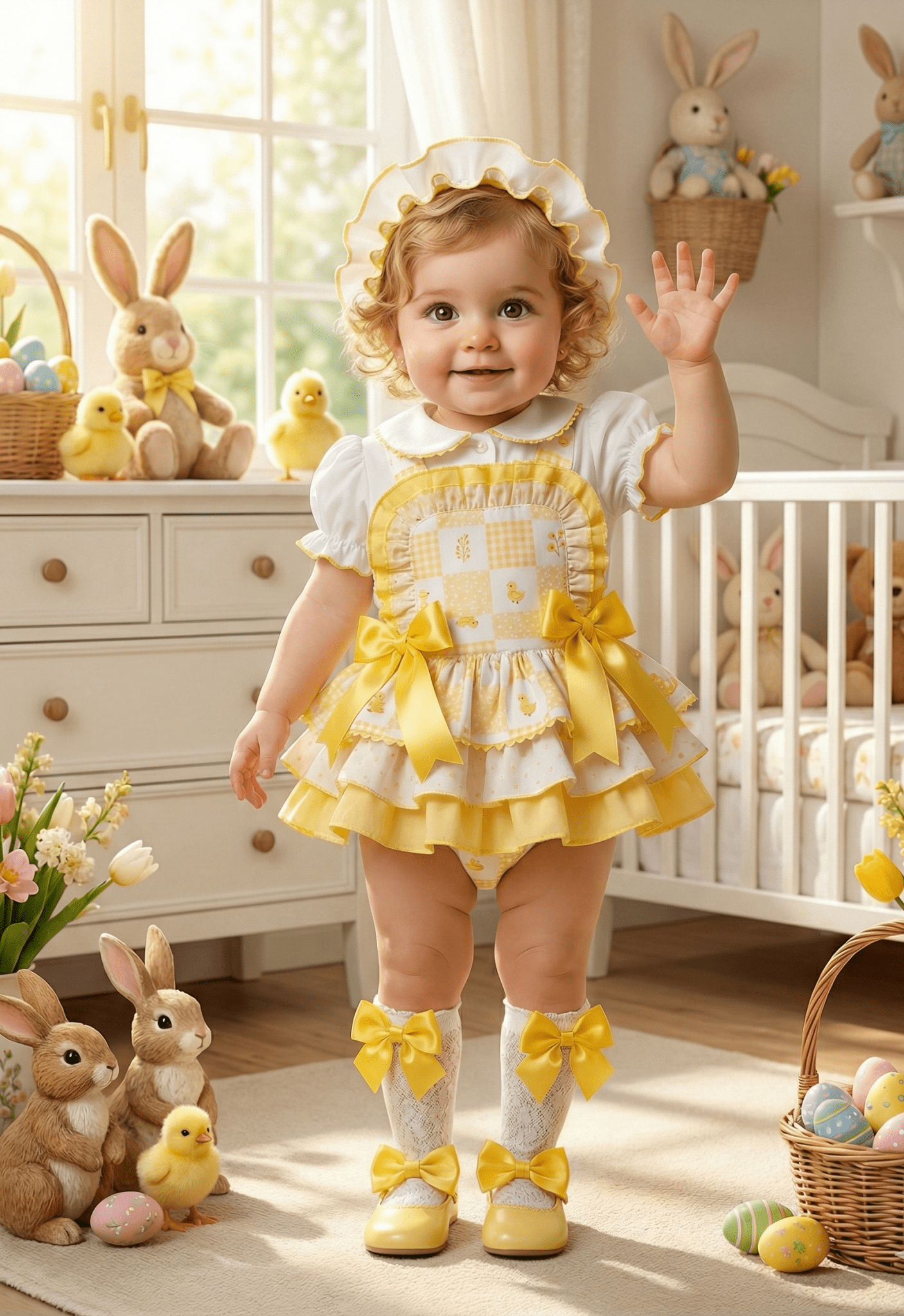 Sonata EASTER Made to Order - Baby Girls Yellow Chick Romper Set with Blouse