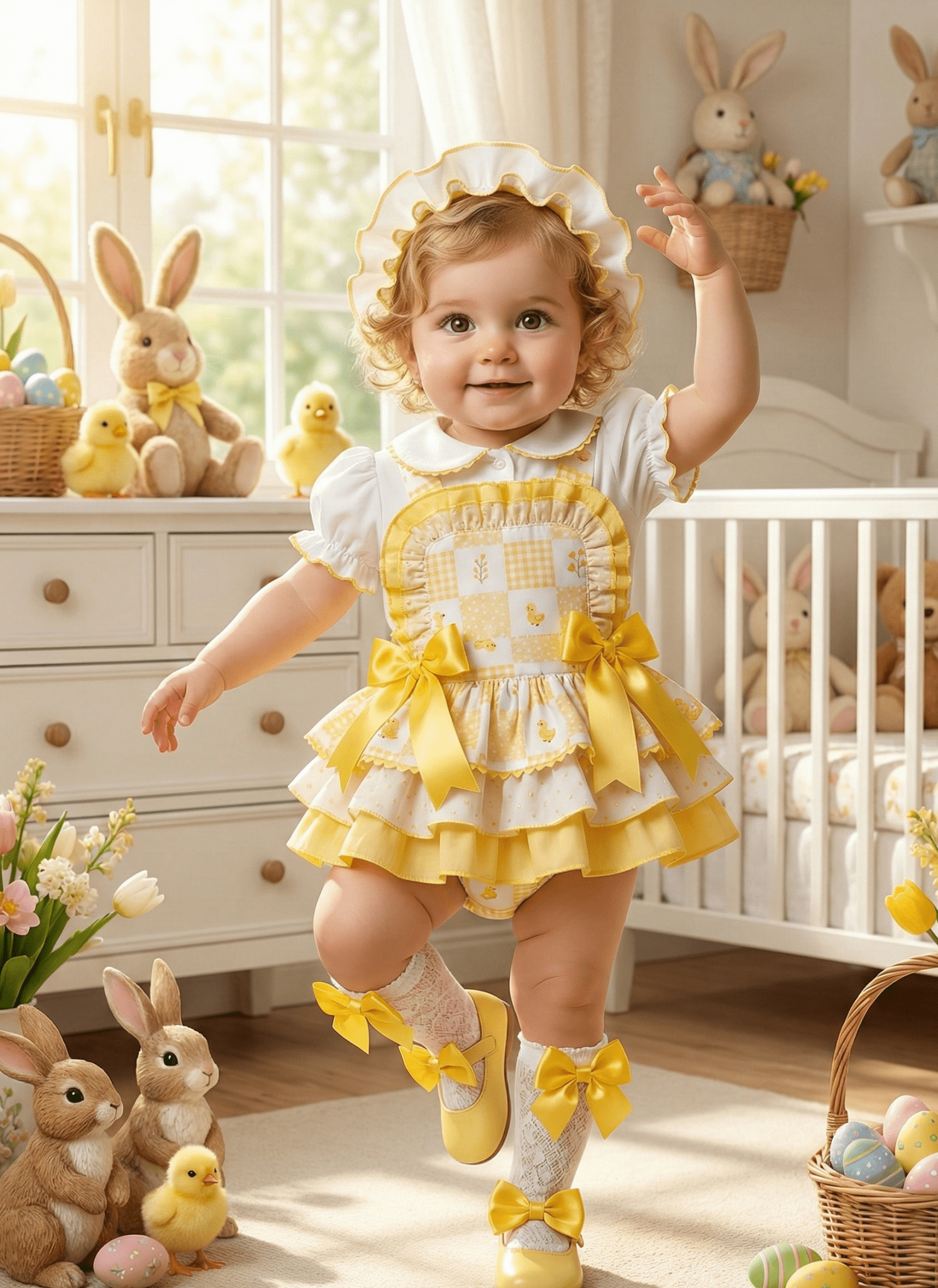 Sonata EASTER Made to Order - Baby Girls Yellow Chick Romper Set with Blouse