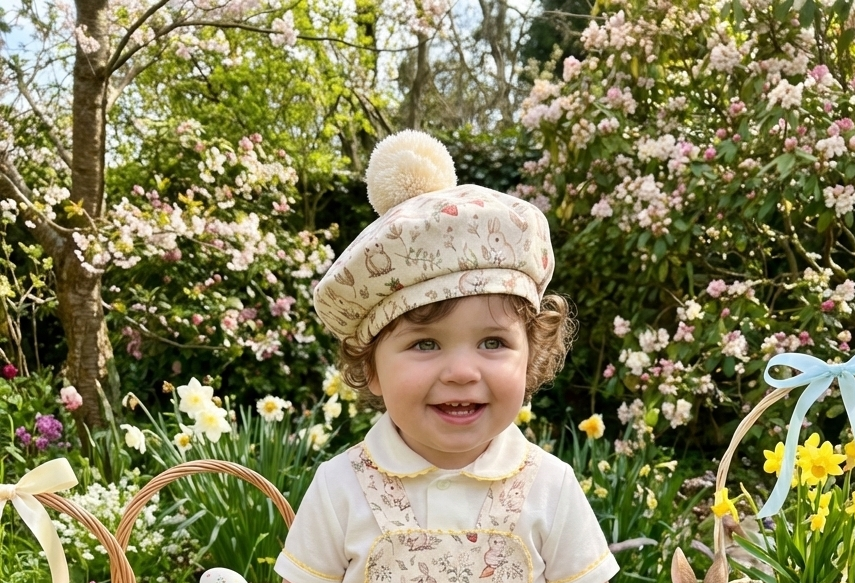 Sonata EASTER Made to Order - Bunny Print Pom Pom Beret Hat