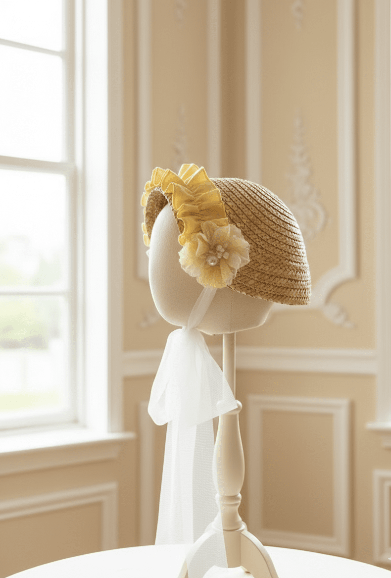 Sonata EASTER Made to Order - Girls Easter Print Cream, Pink & Yellow Puffball Dress