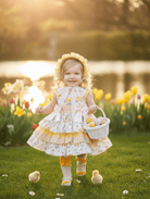 Sonata EASTER Made to Order - Girls Easter Print Cream, Pink & Yellow Puffball Dress