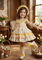 Sonata EASTER Made to Order - Girls Easter Print Cream, Pink & Yellow Puffball Dress