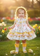 Sonata EASTER Made to Order - Girls Easter Print Cream, Pink & Yellow Puffball Dress