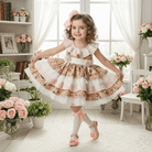 Sonata girls bunny print puffball dress with layered tulle skirt from the SS26 collection, made to order in Spain.