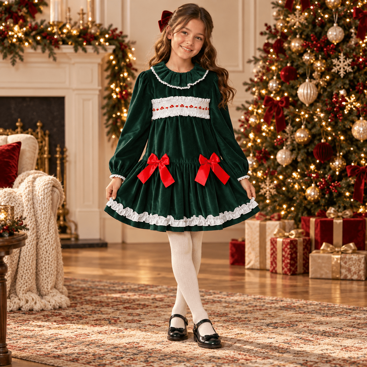 Sonata Girls Green Velvet Smocked Christmas Dress Age 10 | Clearance Sale