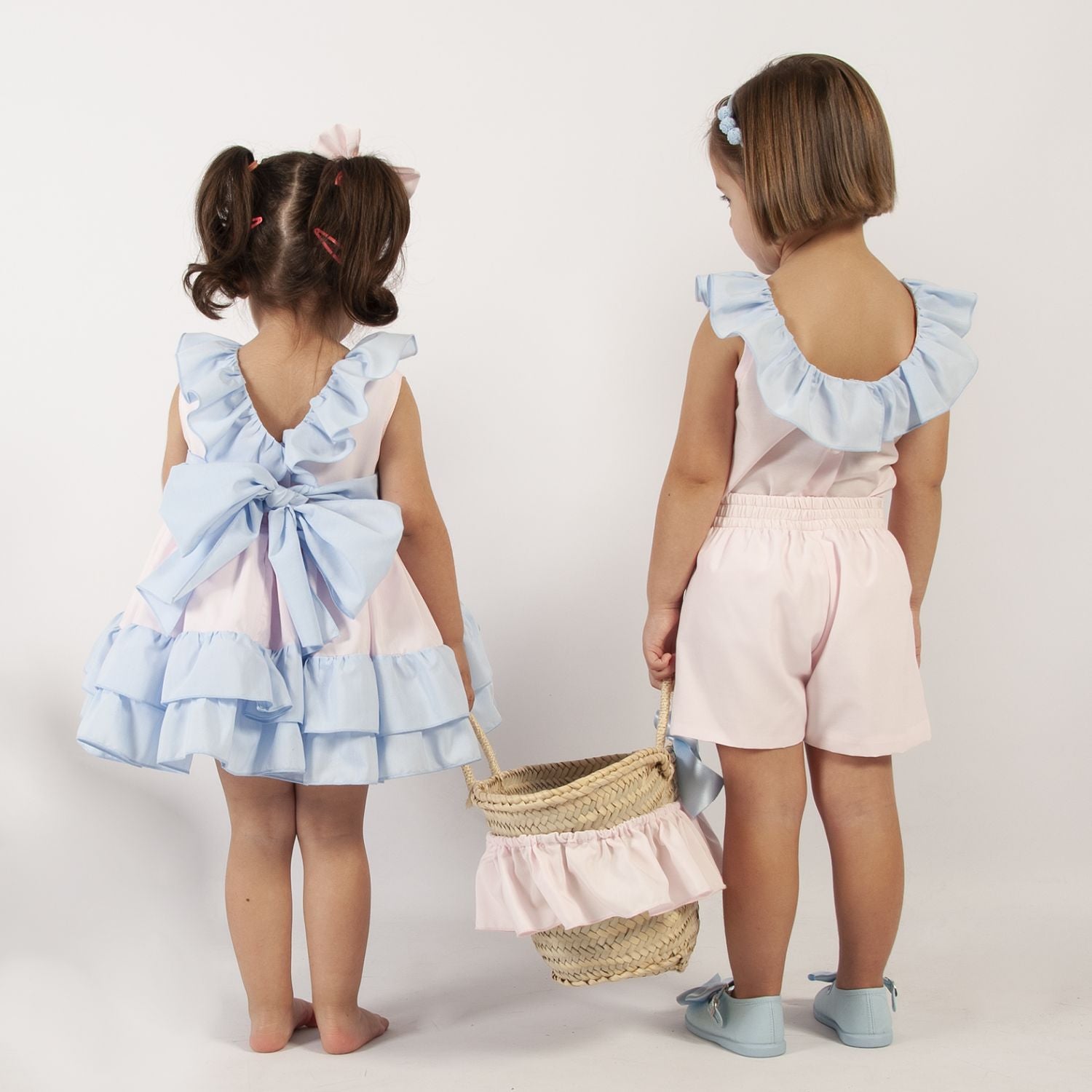 Sonata SS25 - Baby Girl's Blue & Pink Bow Dress - Mariposa Children's Boutique