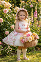Sonata SS26 Made to Order - Girls Cream and Pink Floral Print Puffball Dress