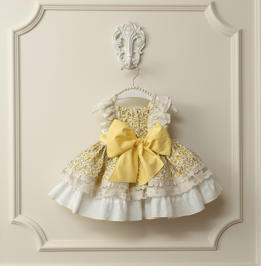Sonata SS26 Made to Order - Girls Cream and Yellow Floral Print Puffball Dress