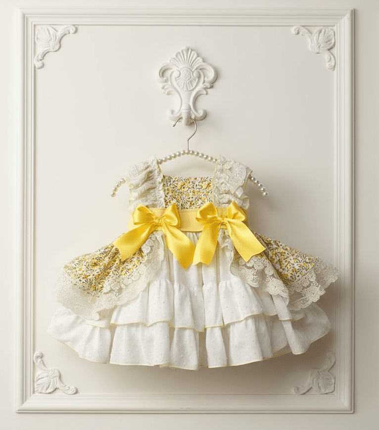 Sonata SS26 Made to Order - Girls Cream and Yellow Floral Print Puffball Dress