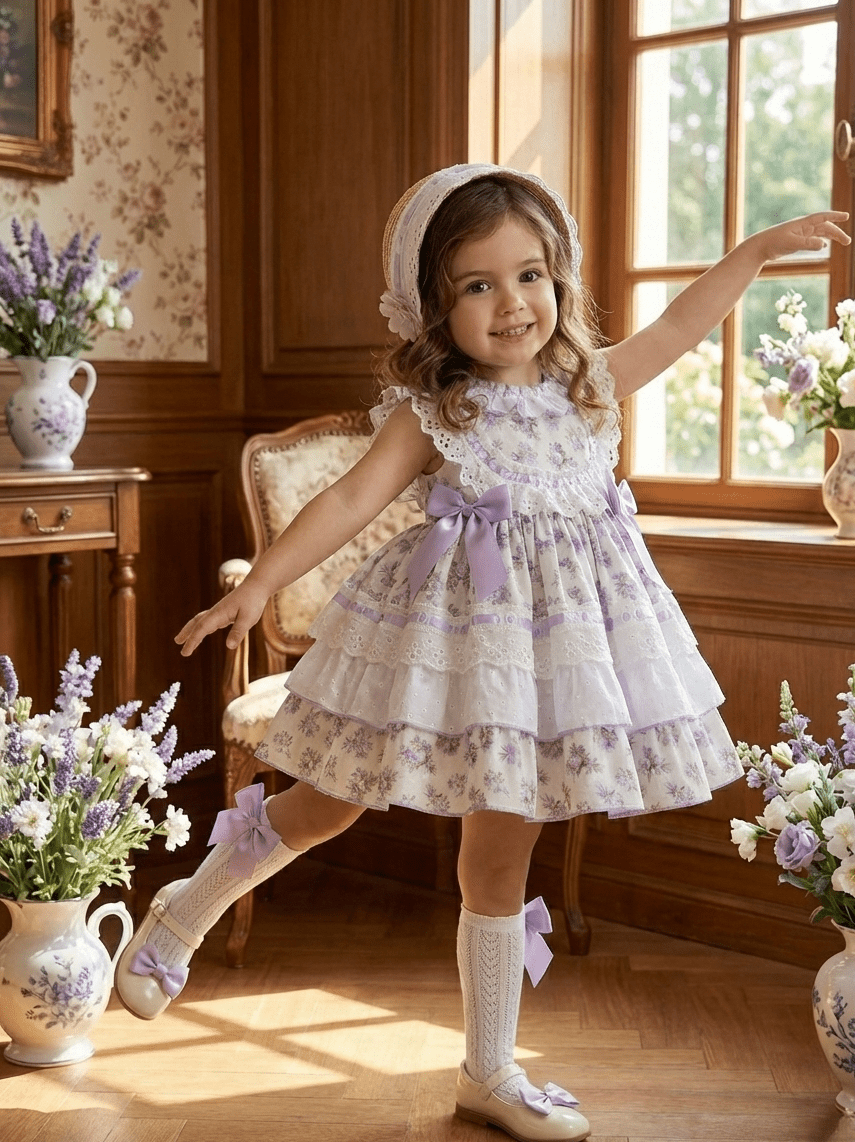 Sonata SS26 Made to Order - Girls Lavender Floral Print Puffball Dress
