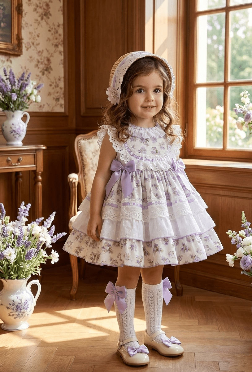Sonata SS26 Made to Order - Girls Lavender Floral Print Puffball Dress