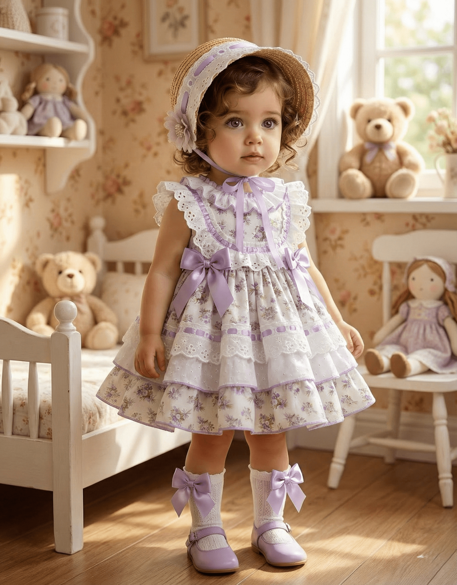 Sonata SS26 Made to Order - Girls Lavender Floral Print Puffball Dress