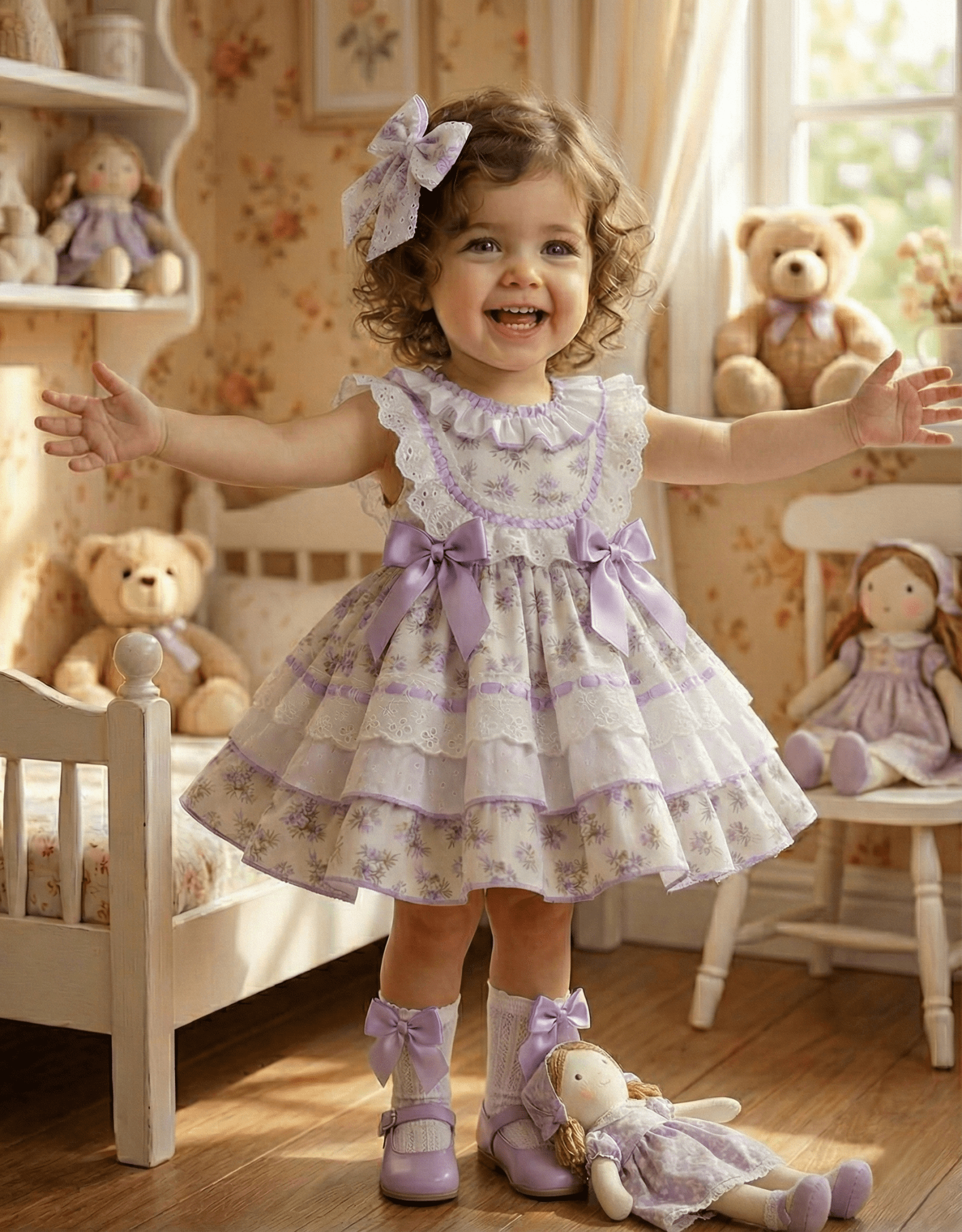 Sonata SS26 Made to Order - Girls Lavender Floral Print Puffball Dress