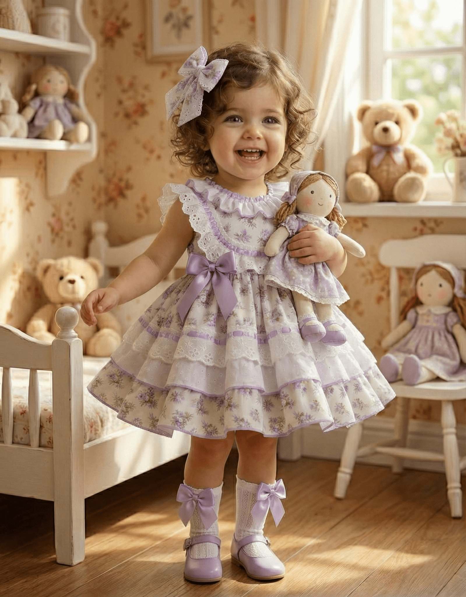 Sonata SS26 Made to Order - Girls Lavender Floral Print Puffball Dress