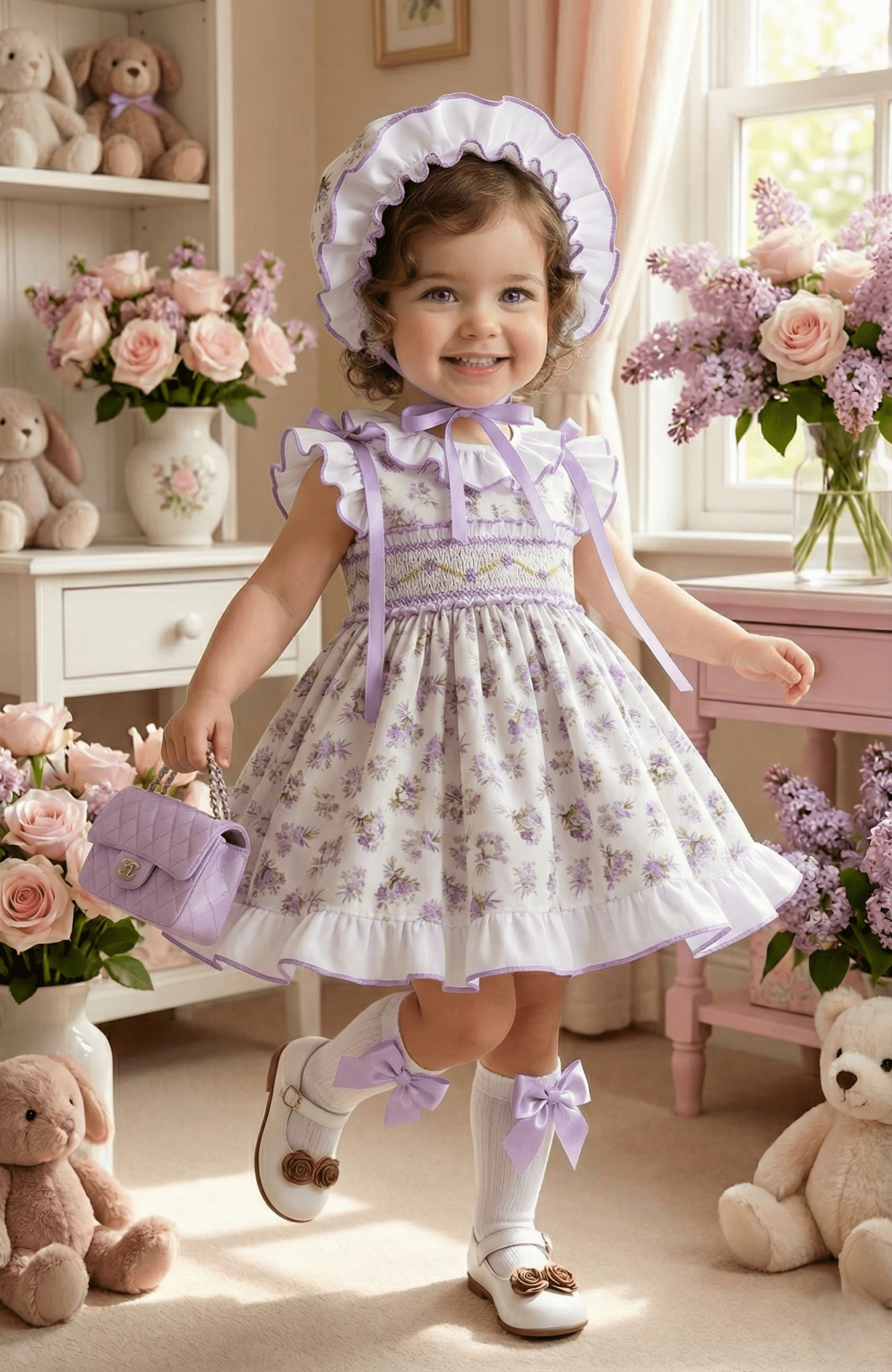 Sonata SS26 Made to Order - Girls Lavender Smocked Floral Print Dress