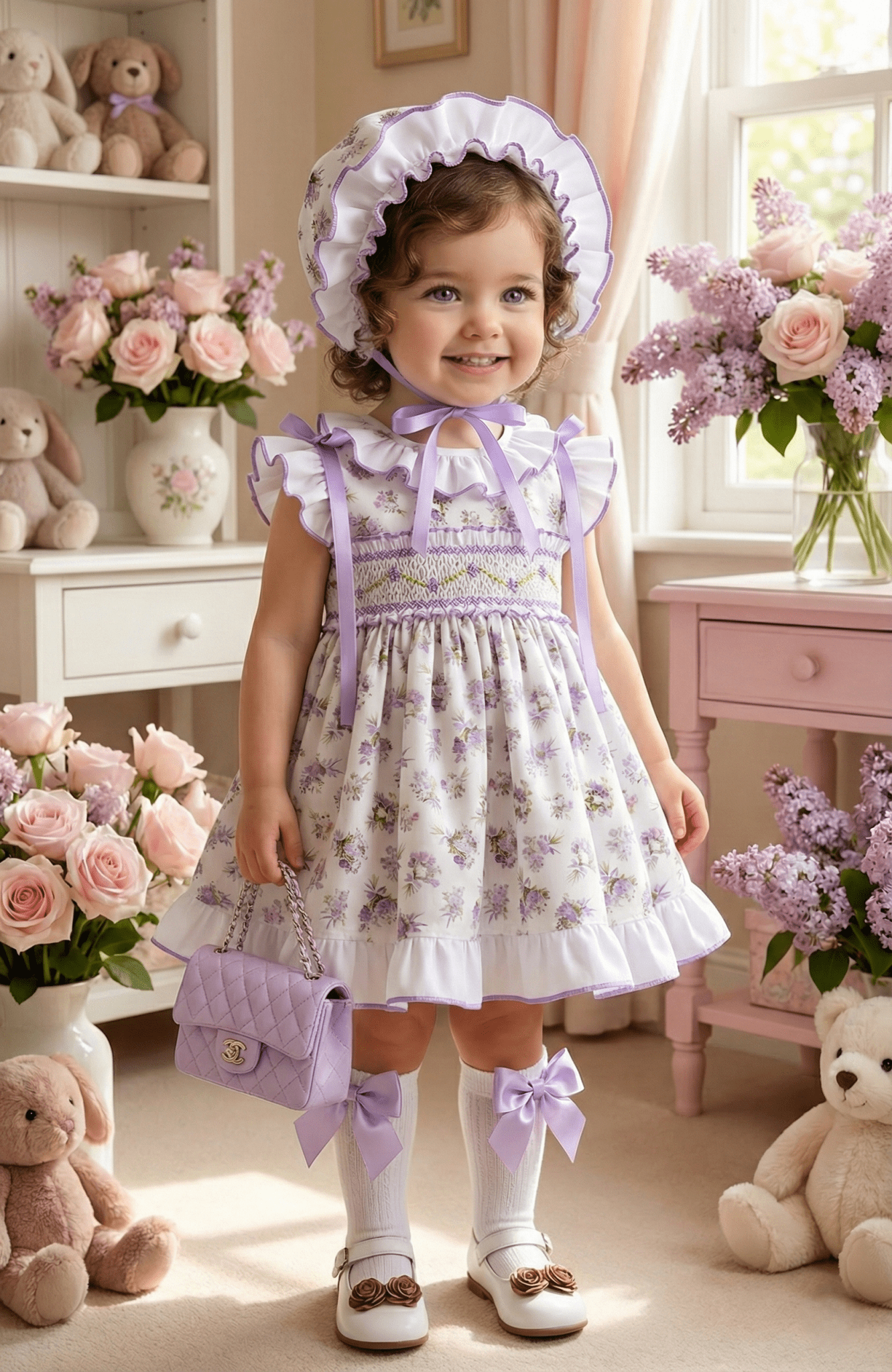 Sonata SS26 Made to Order - Girls Lavender Smocked Floral Print Dress