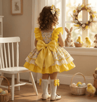 Sonata SS26 Made to Order - Girls Yellow Ruffle Front Floral Puffball Dress
