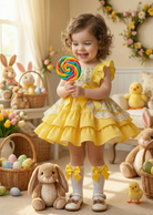 Sonata SS26 Made to Order - Girls Yellow Ruffle Front Floral Puffball Dress